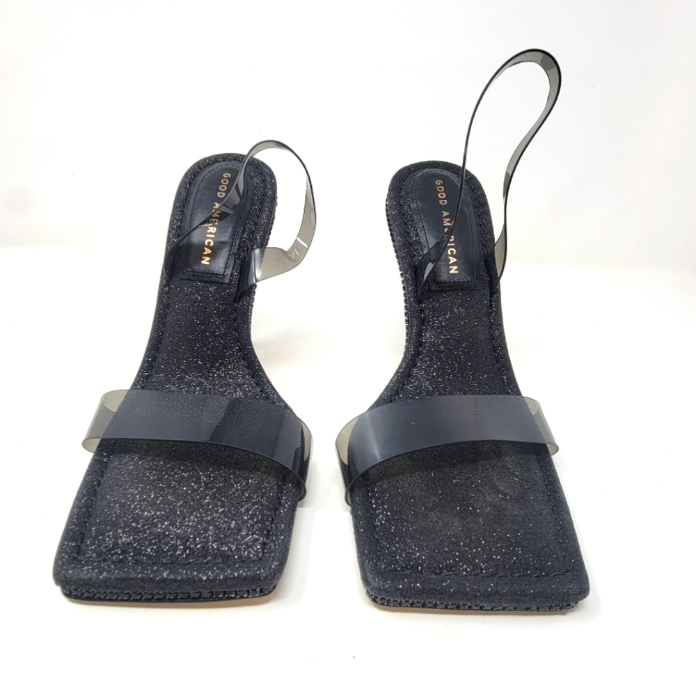 Good American Black Clear PVC Slingback Stiletto Sandals - Picture 2 of 11